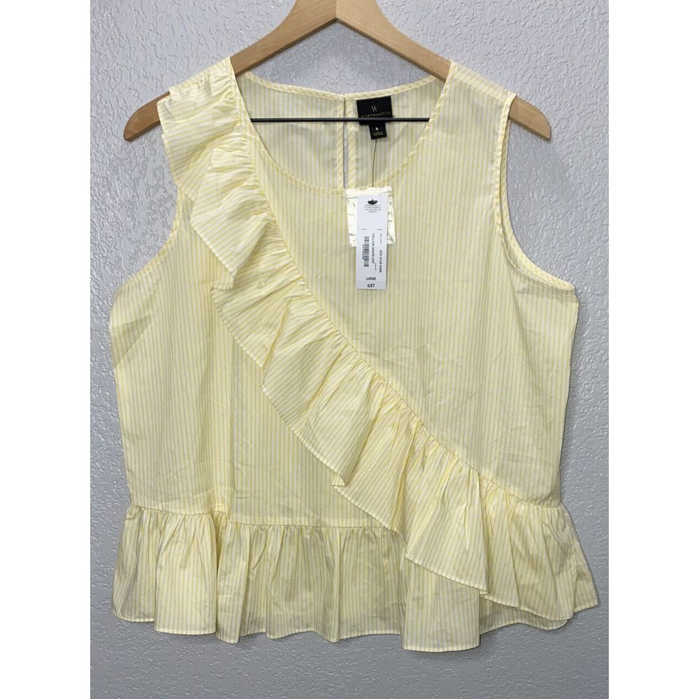 Worthington Ruffle Top Size Large White Yellow Stripes New